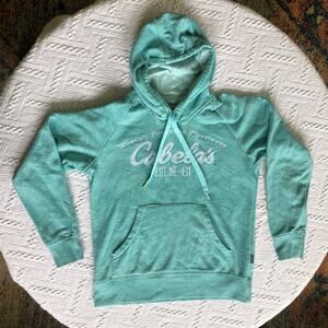 Cabela’s Embroidered Logo Hoodie Womens Small Teal Fleece Lined Gorpcore Outdoor